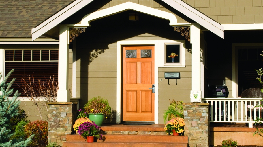 exterior front door with decor